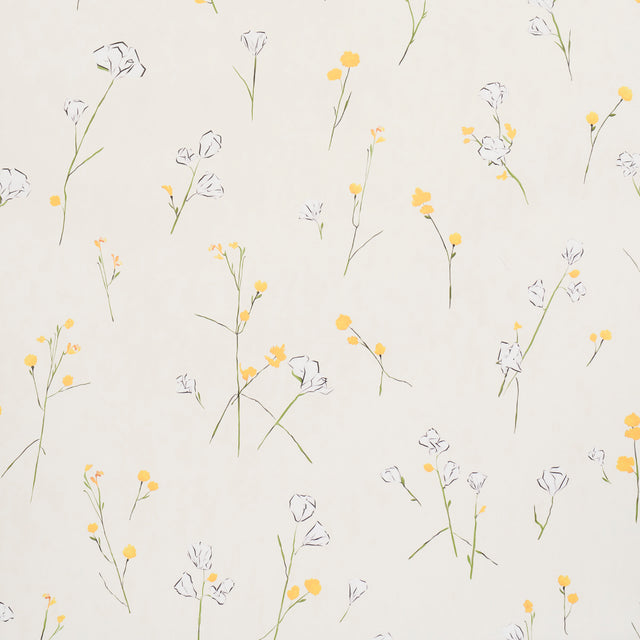 Alex's Floral wallpaper in Daffodil by Schumacher, featuring painterly yellow and white flowers on a light background.