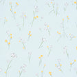 Alex's Floral Mist Blue wallpaper by Schumacher, featuring painterly oversized yellow and white flowers on a light blue background.
