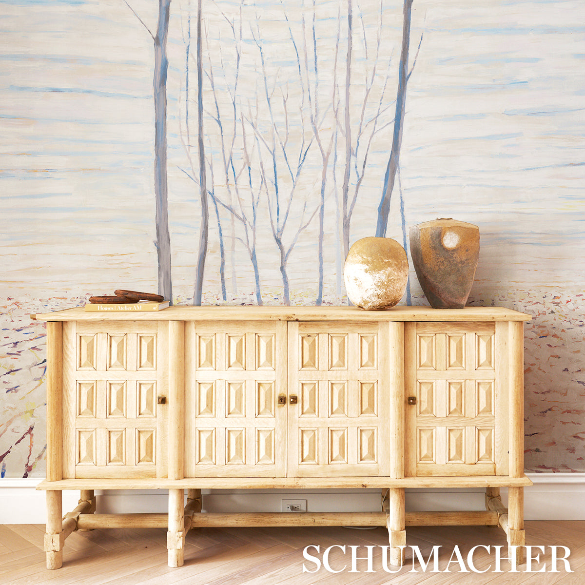 Acanthus Forest Panel Set Cool Multi by Schumacher Scenic Contemporary Wallpaper Mural – Schumacher 5016410