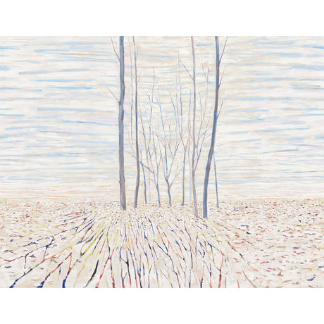 Acanthus Forest Panel Set by Schumacher - painterly, contemporary scenic wallpaper mural with ethereal winter forest design in cool multi colors.