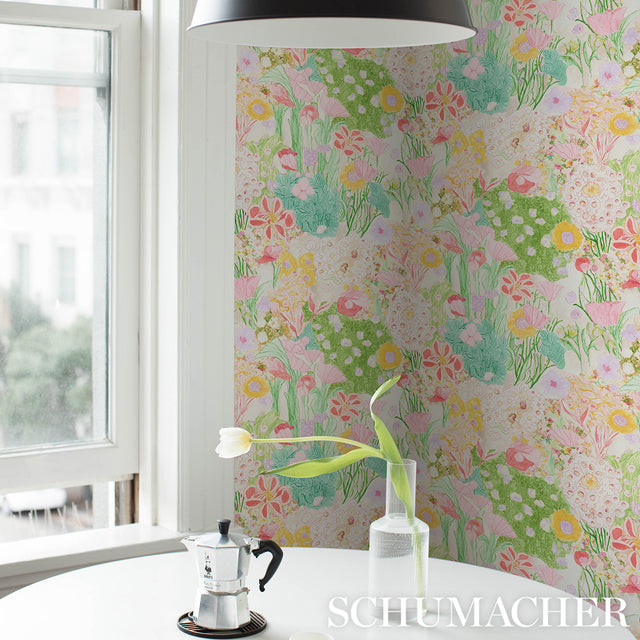 Frank's Garden Pink & Green Botanical Wallpaper – Schumacher 5016421