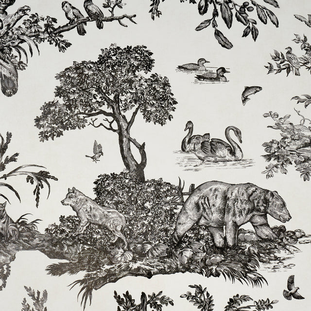 Western Toile Carbon by Schumacher Scenic Animal Wallpaper – Schumacher 5016440