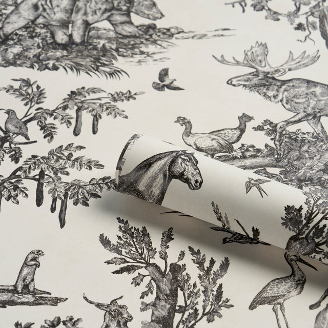 Western Toile Carbon by Schumacher Scenic Animal Wallpaper – Schumacher 5016440