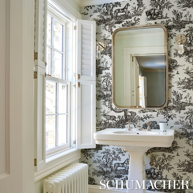 Western Toile Carbon by Schumacher Scenic Animal Wallpaper – Schumacher 5016440