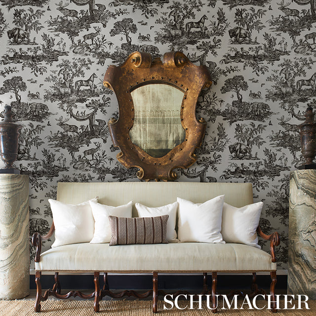 Western Toile Carbon by Schumacher Scenic Animal Wallpaper – Schumacher 5016440