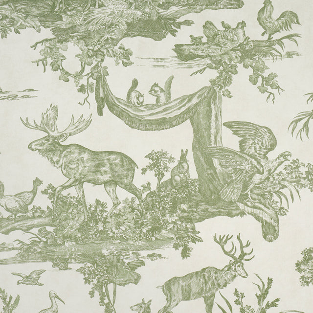 Western Toile Olive by Schumacher Classic North American Animal Toile Wallpaper – Schumacher 5016441