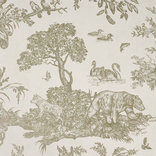 Western Toile Stone by Schumacher Traditional Toile Animal Wallpaper – Schumacher 5016442