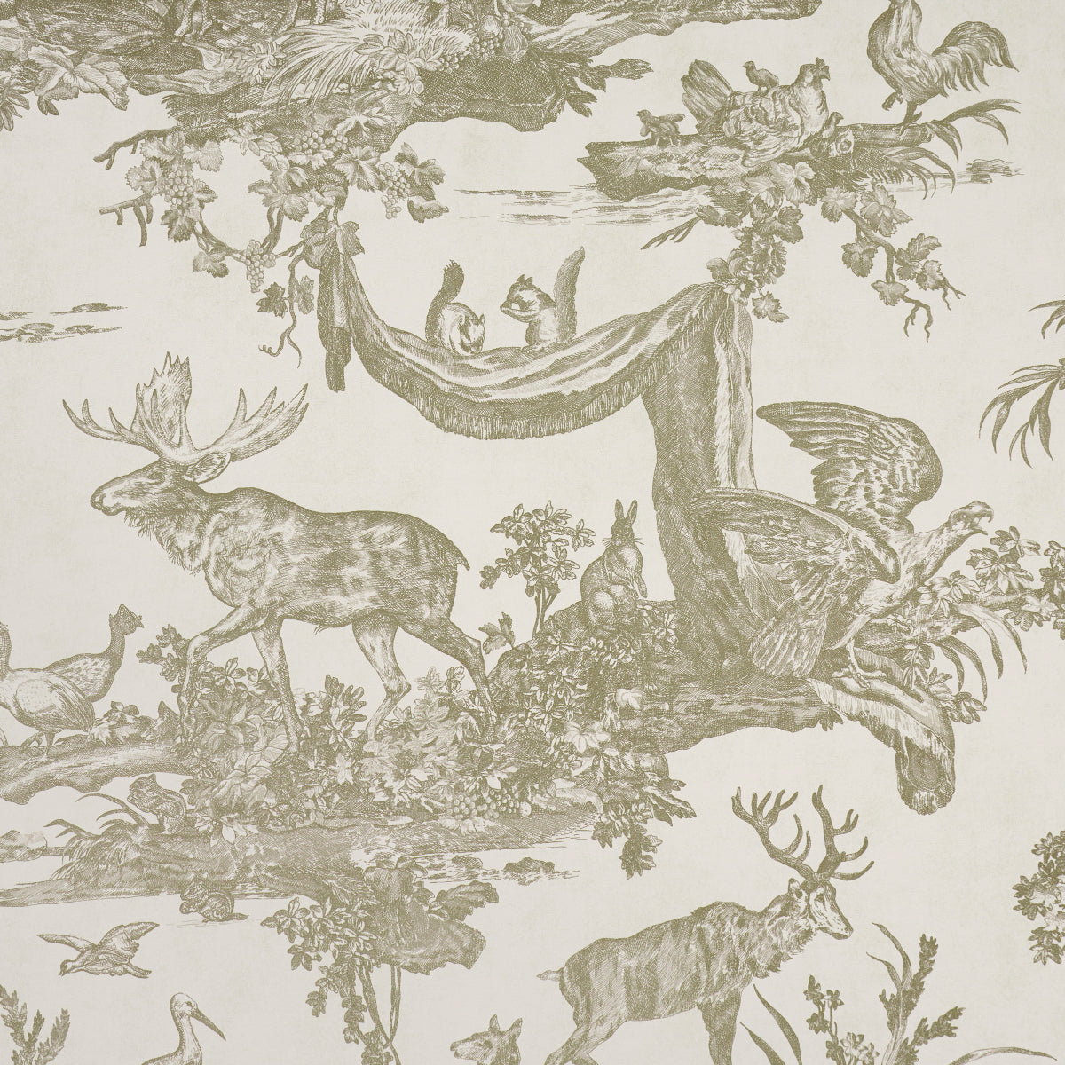 Western Toile Stone by Schumacher Traditional Toile Animal Wallpaper – Schumacher 5016442