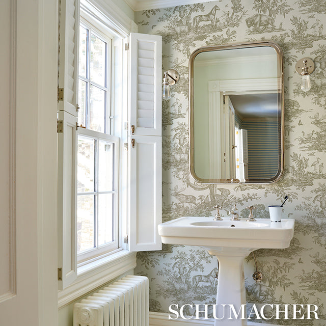 Western Toile Stone by Schumacher Traditional Toile Animal Wallpaper – Schumacher 5016442