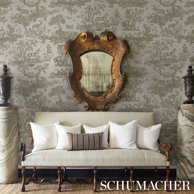 Western Toile Stone by Schumacher Traditional Toile Animal Wallpaper – Schumacher 5016442