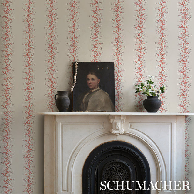Coral Stripe Pink by Schumacher Elegant Coral Branch Stripe Wallpaper – Schumacher 5016450