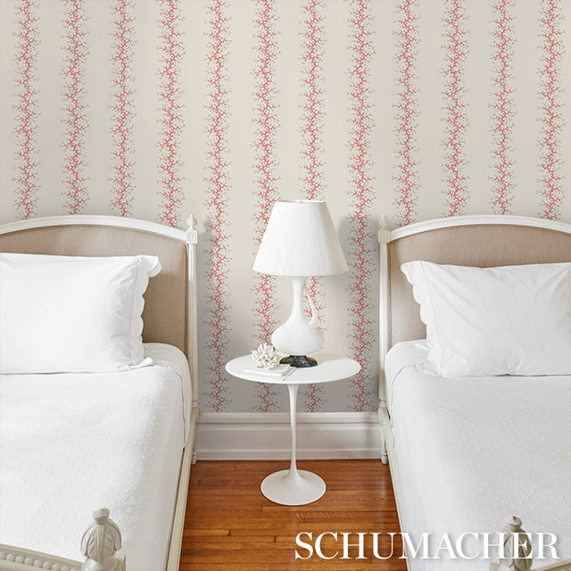 Coral Stripe Pink by Schumacher Elegant Coral Branch Stripe Wallpaper – Schumacher 5016450