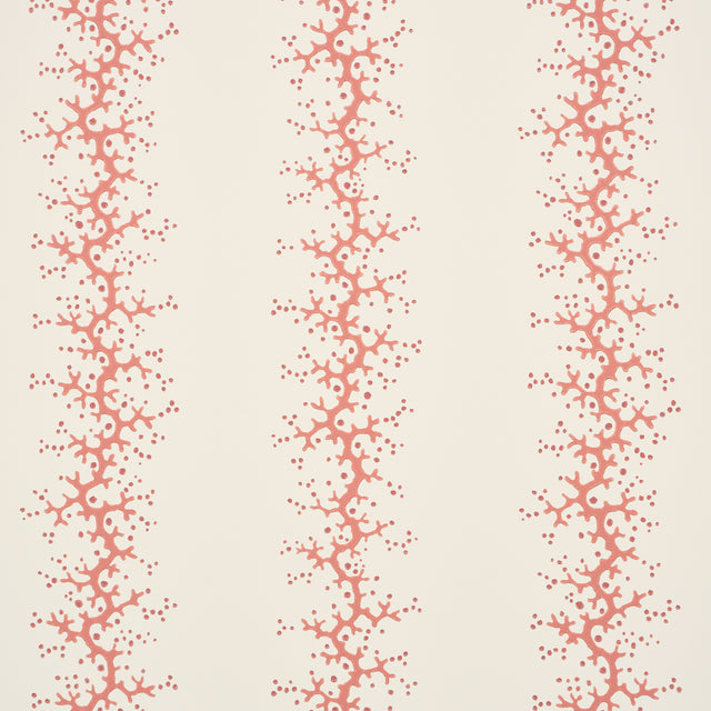Coral Stripe wallpaper by Schumacher featuring delicate coral branches in a stripe pattern on a light background.