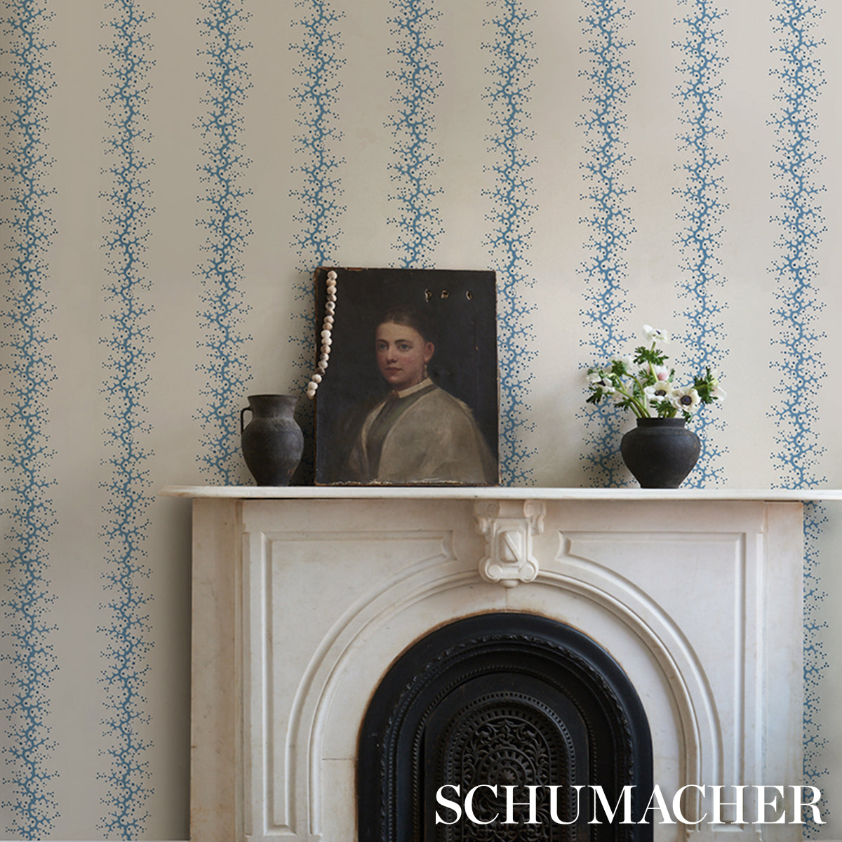 Coral Stripe Blue by Schumacher Elegant Stripe Wallpaper – Schumacher 5016451