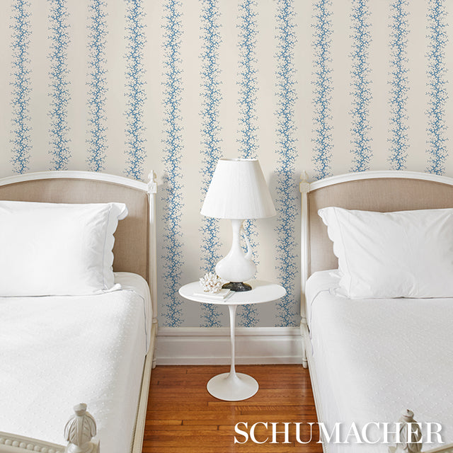 Coral Stripe Blue by Schumacher Elegant Stripe Wallpaper – Schumacher 5016451