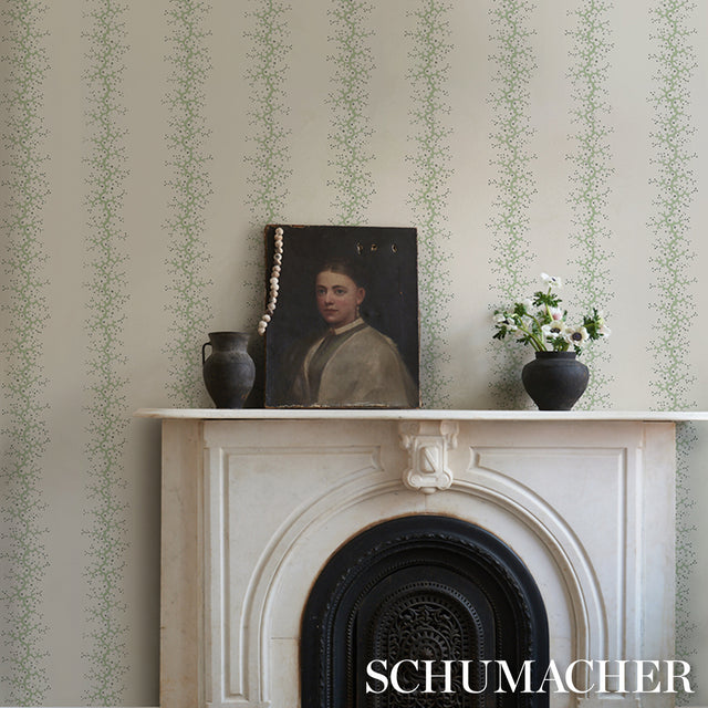 Coral Stripe Green by Schumacher Elegant Nature Stripe Wallpaper – Schumacher 5016452