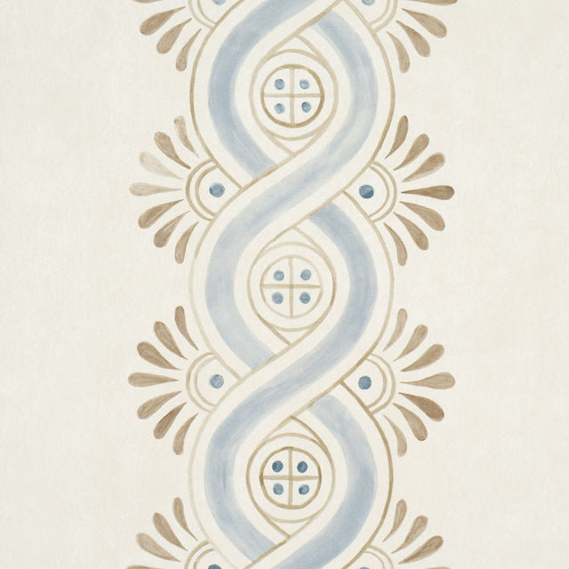 Leonidis Stripe Blue by Schumacher Hand-Painted Ogee Stripe Wallpaper – Schumacher 5016460