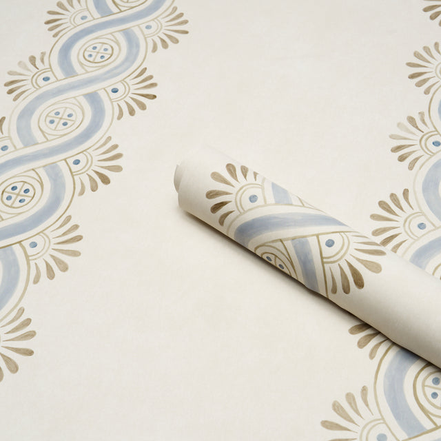 Leonidis Stripe Blue by Schumacher Hand-Painted Ogee Stripe Wallpaper – Schumacher 5016460