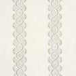 Leonidis Stripe wallpaper in blue and beige, featuring a hand-painted ogee stripe inspired by ancient frescoes, styled in a modern interior setting.