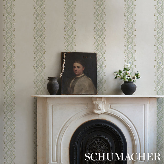 Leonidis Stripe Green by Schumacher Artistic Ogee Stripe Wallpaper – Schumacher 5016461