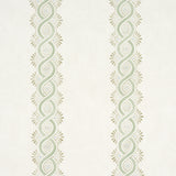 Leonidis Stripe wallpaper in green, featuring a hand-painted ogee stripe inspired by ancient frescoes, on a mottled ground.