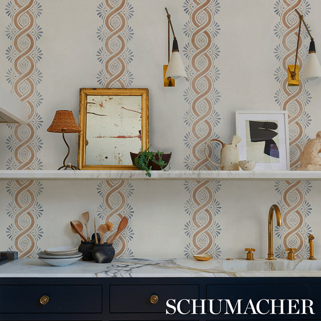 Leonidis Stripe Saffron by Schumacher Hand-Painted Ogee Stripe Wallpaper – Schumacher 5016462