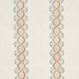 Leonidis Stripe wallpaper in Saffron by Schumacher, featuring a hand-painted ogee stripe inspired by ancient French frescoes, shown in a styled interior and close-up views.