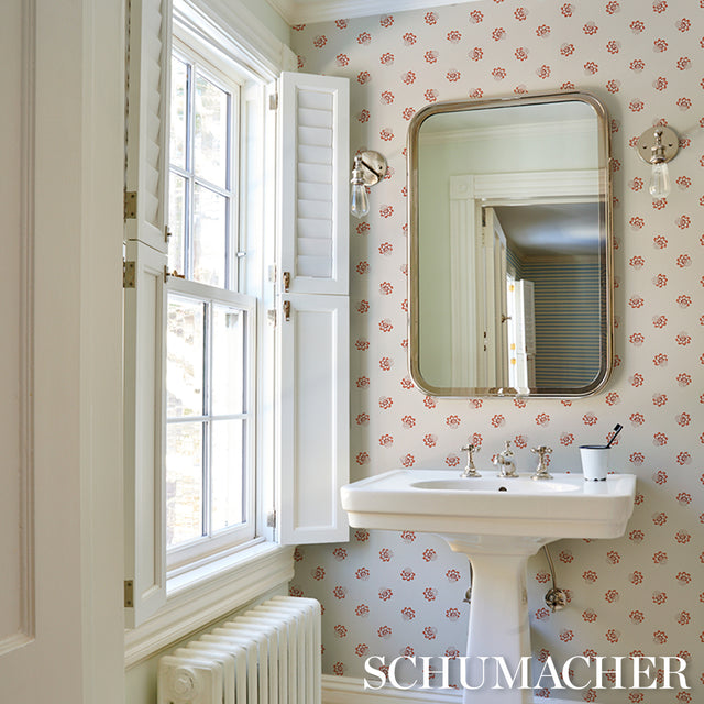 Auclair Floral Red by Schumacher Whimsical Floral Wallpaper – Schumacher 5016480
