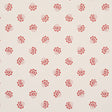 Red tossed-flower pattern wallpaper, Auclair Floral by Schumacher, shown in a styled bathroom setting.