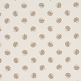 Brown floral tossed small-scale wallpaper pattern on a light background, Auclair Floral by Schumacher, shown in a styled bathroom interior.