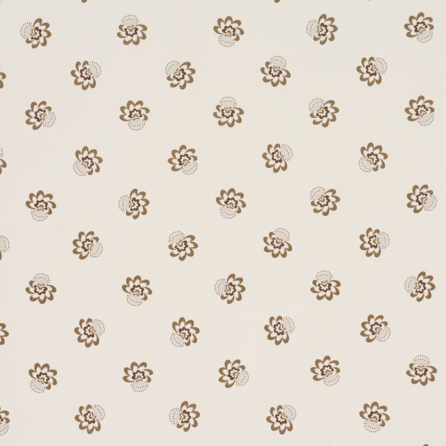 Brown floral tossed small-scale wallpaper pattern on a light background, Auclair Floral by Schumacher, shown in a styled bathroom interior.