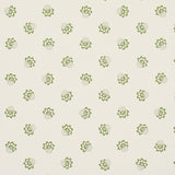 Green floral tossed small-scale wallpaper pattern on a light background, Auclair Floral by Schumacher.
