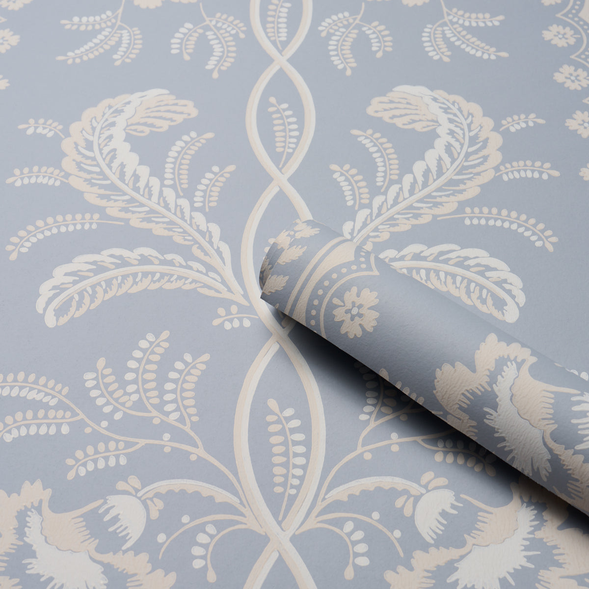 Bell Flowers Light Blue Floral Stripe Wallpaper – Schumacher 5016490
