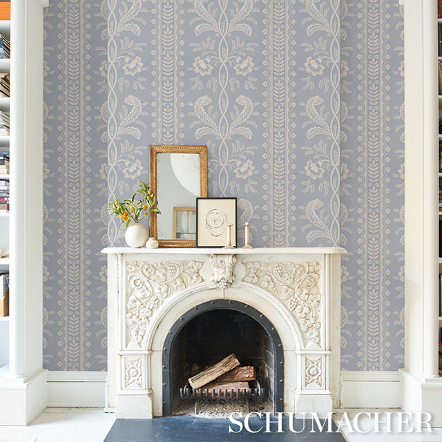 Bell Flowers Light Blue Floral Stripe Wallpaper – Schumacher 5016490