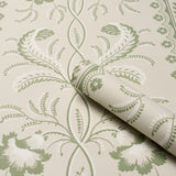 Bell Flowers Green by Schumacher Ornate Floral Stripe Wallpaper – Schumacher 5016491