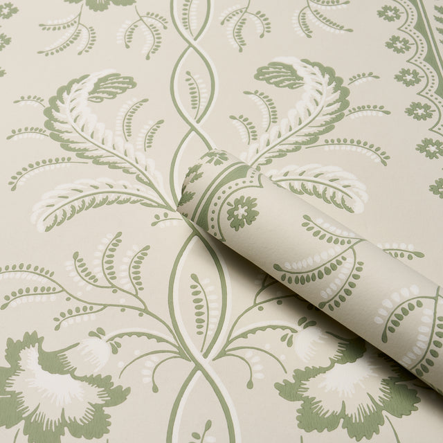 Bell Flowers Green by Schumacher Ornate Floral Stripe Wallpaper – Schumacher 5016491