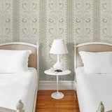 Bell Flowers Green by Schumacher Ornate Floral Stripe Wallpaper – Schumacher 5016491