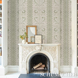 Bell Flowers Green by Schumacher Ornate Floral Stripe Wallpaper – Schumacher 5016491