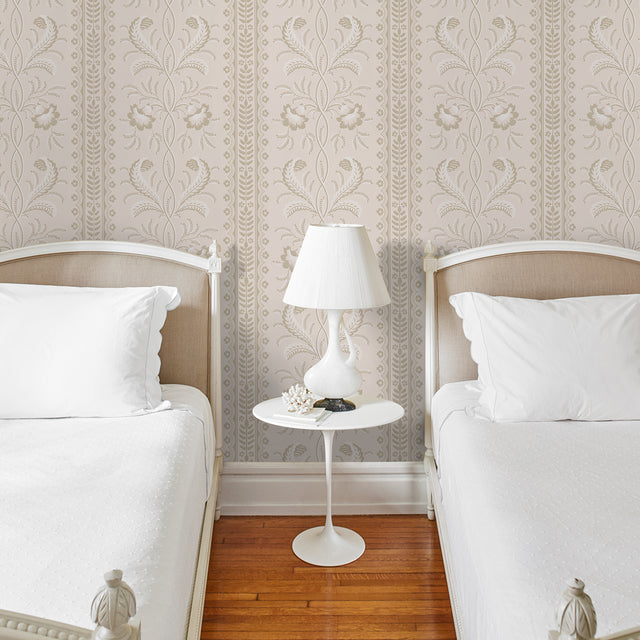 Bell Flowers Neutral Floral Stripe Wallpaper – Schumacher 5016492