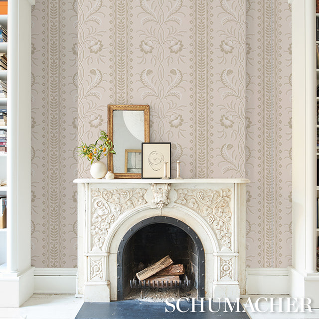 Bell Flowers Neutral Floral Stripe Wallpaper – Schumacher 5016492