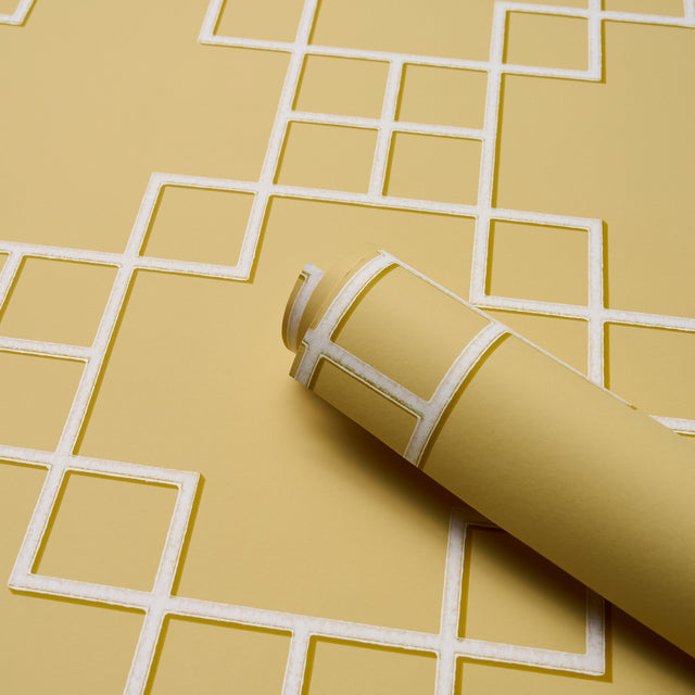 Georgette Trellis Buttercup by Schumacher Geometric Lattice Wallpaper – Schumacher 5016500