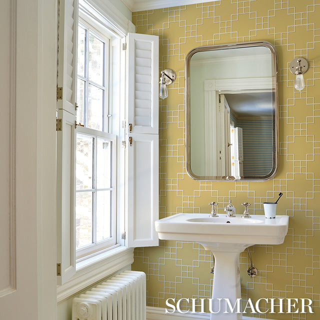 Georgette Trellis Buttercup by Schumacher Geometric Lattice Wallpaper – Schumacher 5016500