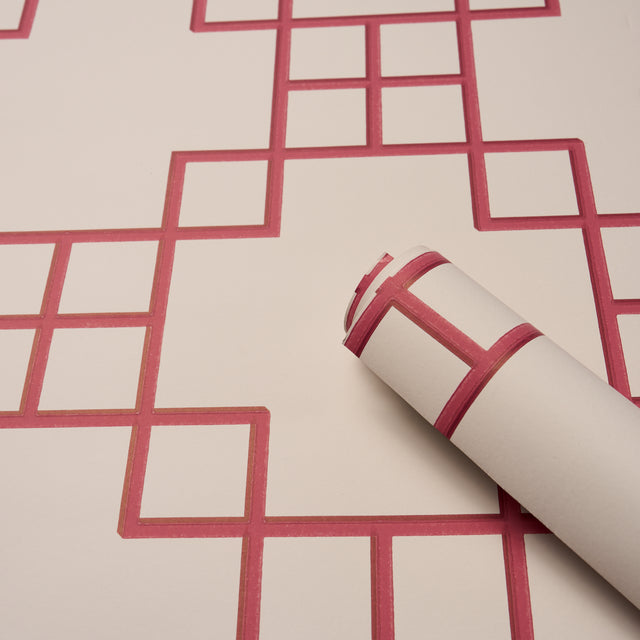 Georgette Trellis Red by Schumacher Geometric Lattice Wallpaper – Schumacher 5016502