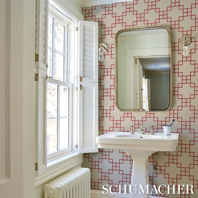 Georgette Trellis Red by Schumacher Geometric Lattice Wallpaper – Schumacher 5016502