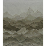 Atmospheric Landscape Panel Set wallpaper in Misty Mountains colorway, featuring a large-scale scenic mountain design with subtle gradient effect, installed in a living room setting.