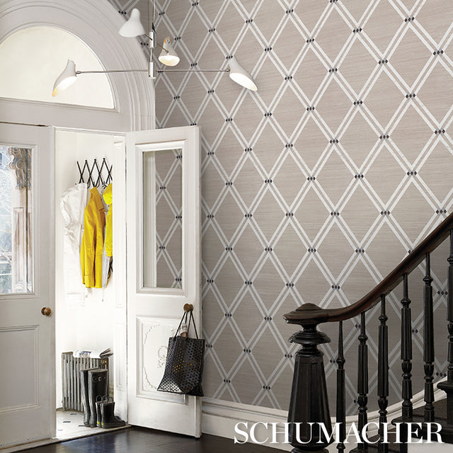 Asolo Sisal Silver by Schumacher Textured Trellis Wallpaper – Schumacher 5016540