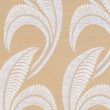 Banana Leaf Sisal wallpaper in Oatmeal by Neisha Crosland for Schumacher, large-scale botanical Art Deco design on sisal wallcovering.