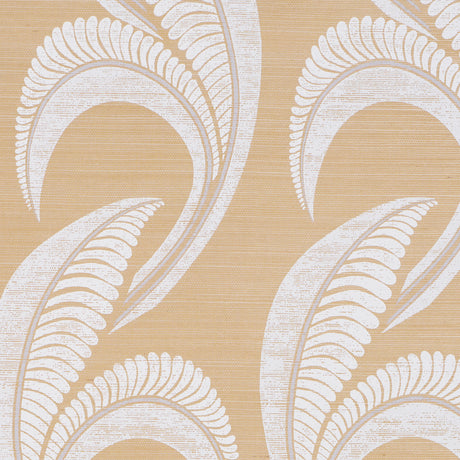 Banana Leaf Sisal wallpaper in Oatmeal by Neisha Crosland for Schumacher, large-scale botanical Art Deco design on sisal wallcovering.