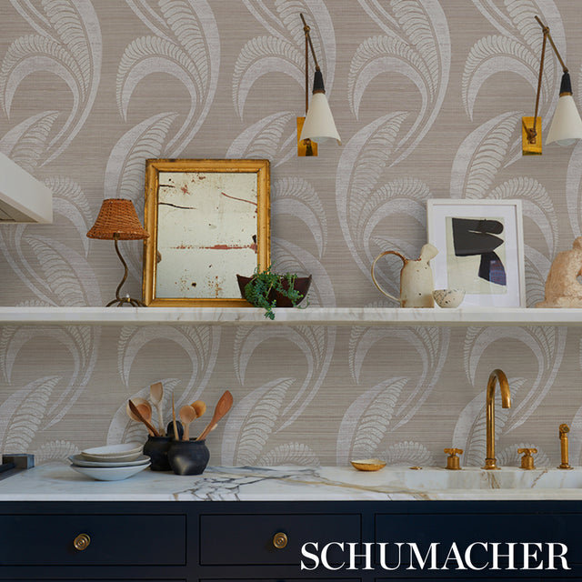 Banana Leaf Sisal Silver by Neisha Crosland Botanical Art Deco Wallpaper – Schumacher 5016551