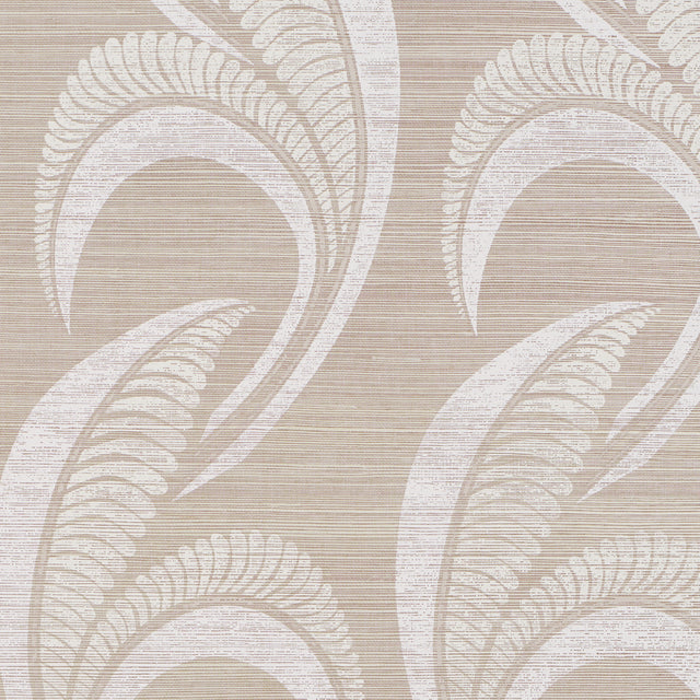 Banana Leaf Sisal wallpaper in silver by Neisha Crosland for Schumacher, featuring a large-scale botanical Art Deco design on woven sisal.